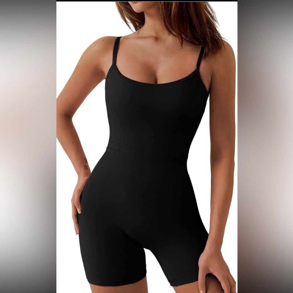 QINSEN Womens Spaghetti Strap Bodycon Stretch Romper U Neck Jumpsuit NWT XL